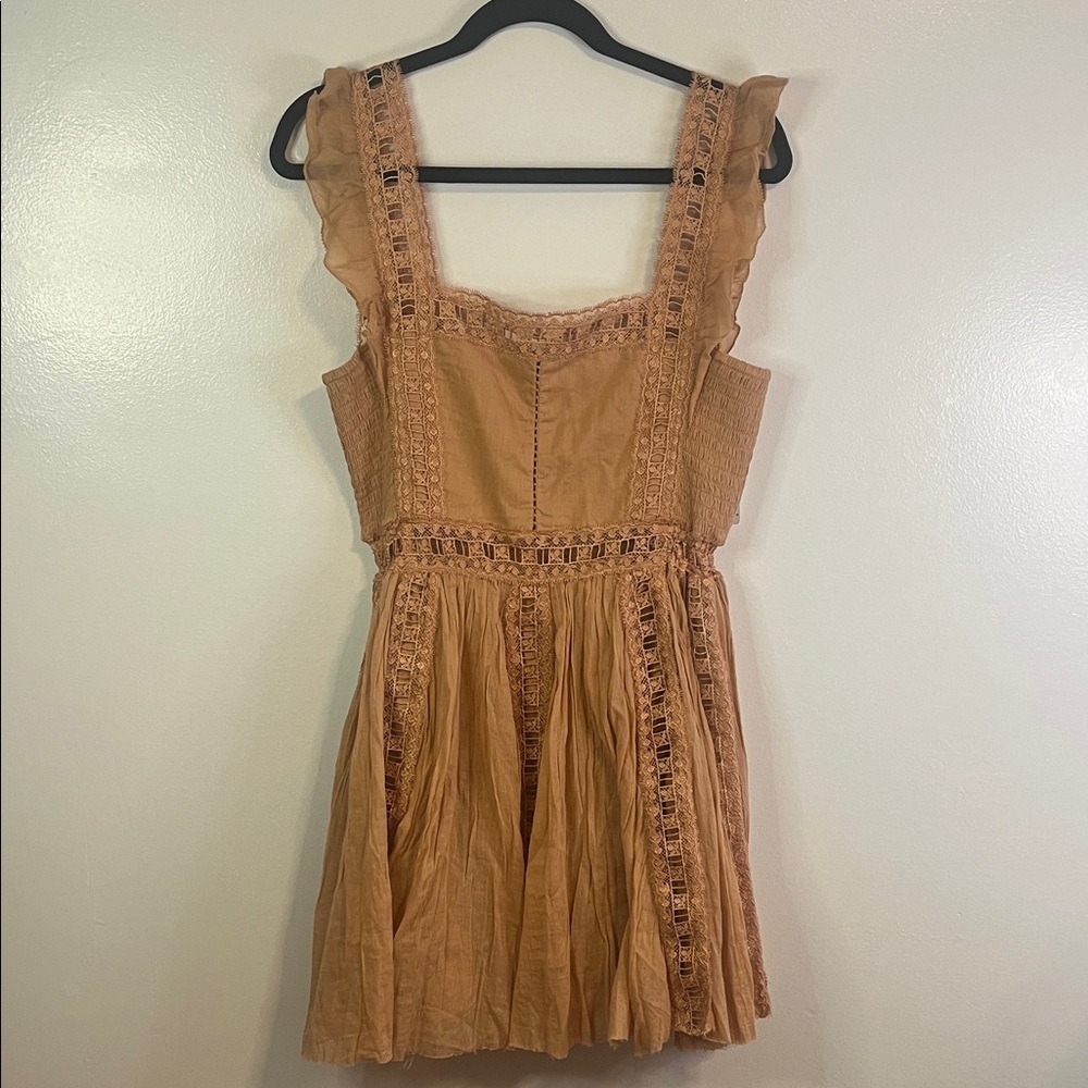 Free People Tan Lace Detail Mini Dress